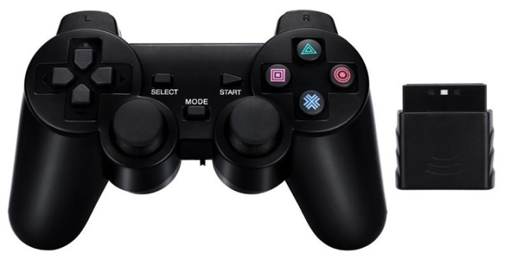 Trådlös handkontroll till Playstation 2 och PS1 (svart) i gruppen HJEMMEELEKTRONIK / Spilkonsoller og tilbehør / Sony PlayStation 2 hos TP E-commerce Nordic AB (38-39827)
