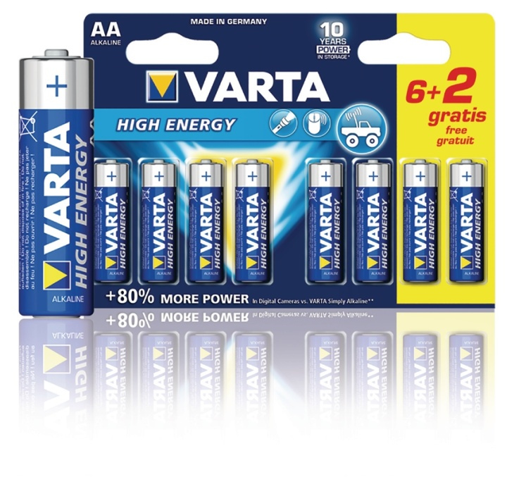 Varta Alkaline Batteri Aa 1.5 V High Energy 8-Promotional Blister i gruppen HJEMMEELEKTRONIK / Batterier og opladere / Batterier / AA hos TP E-commerce Nordic AB (38-41918)