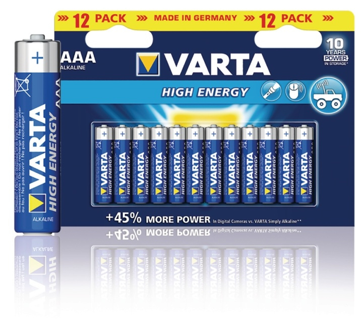 Varta Alkaline Batteri Aaa 1.5 V High Energy 12-Pack i gruppen HJEMMEELEKTRONIK / Batterier og opladere / Batterier / AAA hos TP E-commerce Nordic AB (38-41921)