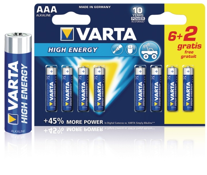 Varta Alkaline Batteri Aaa 1.5 V High Energy 8-Promotional Blister i gruppen HJEMMEELEKTRONIK / Batterier og opladere / Batterier / AAA hos TP E-commerce Nordic AB (38-41924)