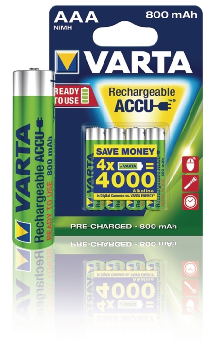 Varta Genopladelige Ni-MH Batteri AAA | 1.2 V DC | 800 mAh | Forudladet | 4-Blister kort i gruppen HJEMMEELEKTRONIK / Batterier og opladere / Genopladelige batterier / AAA hos TP E-commerce Nordic AB (38-41941)