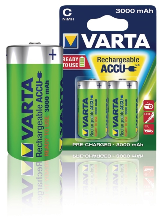 Varta Genopladelige Ni-MH batteri C | 1.2 V DC | 3000 mAh | Forudladet | 2-Blister | HR14 | Grøn / Gul i gruppen HJEMMEELEKTRONIK / Batterier og opladere / Genopladelige batterier / Andet hos TP E-commerce Nordic AB (38-41942)