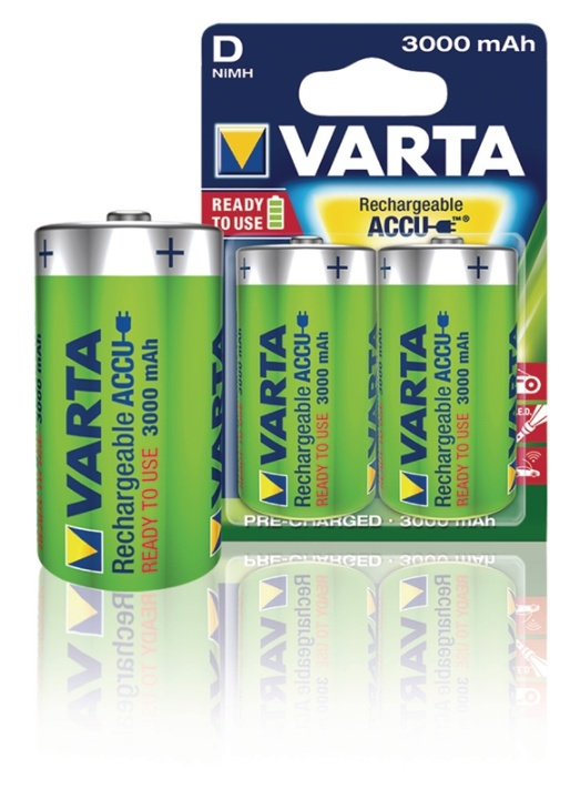 Varta Genopladelige Ni-MH batteri D | 1.2 V DC | 3000 mAh | Forudladet | 2-Blister | HR20 | Grøn / Gul i gruppen HJEMMEELEKTRONIK / Batterier og opladere / Genopladelige batterier / Andet hos TP E-commerce Nordic AB (38-41943)