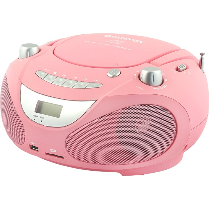 Champion Boombox CD/Radio/MP3/USB Pink i gruppen HJEMMEELEKTRONIK / Lyd & billede / Hjemmebiograf, HiFi & Bærbar / Kompakt stereo & pladespiller hos TP E-commerce Nordic AB (38-43205)