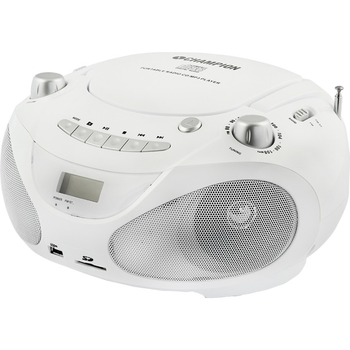 Champion Boombox CD/Radio/MP3/USB White i gruppen HJEMMEELEKTRONIK / Lyd & billede / Hjemmebiograf, HiFi & Bærbar / Kompakt stereo & pladespiller hos TP E-commerce Nordic AB (38-43206)