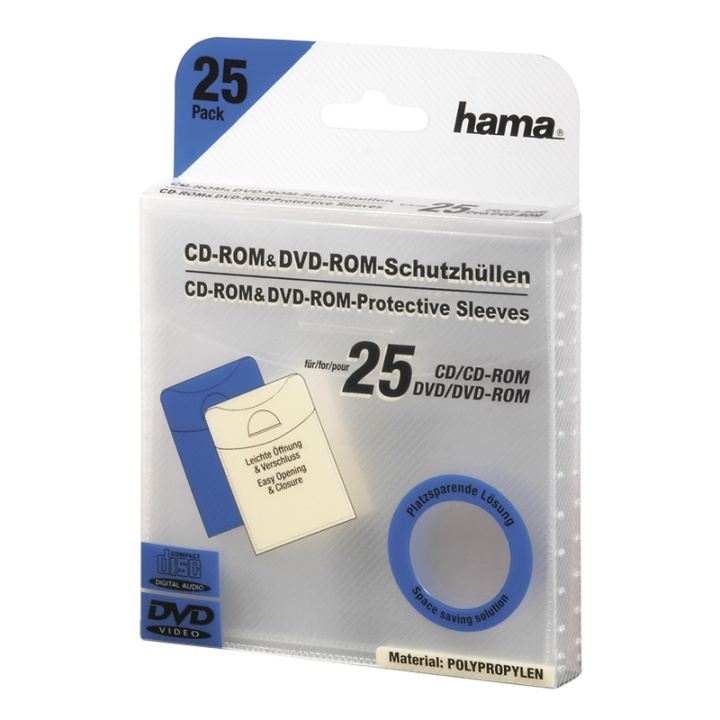 HAMA CD/DVD Lommer PP Transparent 25-pak i gruppen HJEMMEELEKTRONIK / Lagringsmedier / CD / DVD / BD-diske / CD / DVD-opbevaring hos TP E-commerce Nordic AB (38-47286)