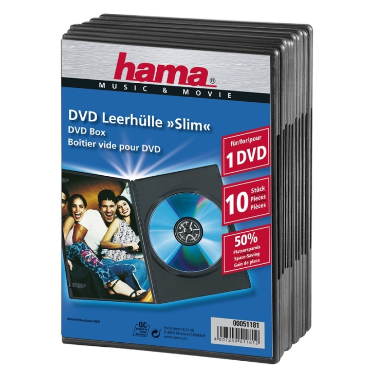 Hama DVD-Box Slim Svart 10-pack i gruppen HJEMMEELEKTRONIK / Lagringsmedier / CD / DVD / BD-diske / CD / DVD-opbevaring hos TP E-commerce Nordic AB (38-47336)