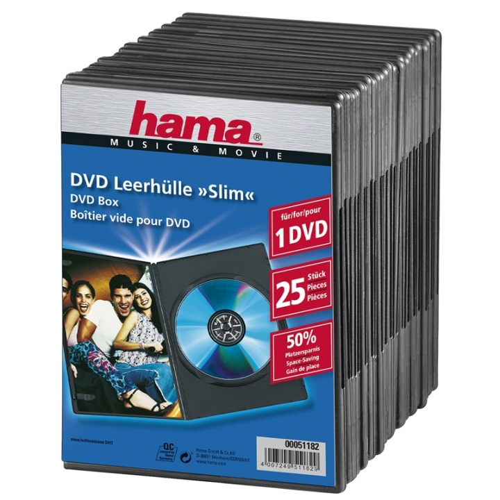 HAMA DVD-Box Slim Sort 25-pak i gruppen HJEMMEELEKTRONIK / Lagringsmedier / CD / DVD / BD-diske / CD / DVD-opbevaring hos TP E-commerce Nordic AB (38-47337)