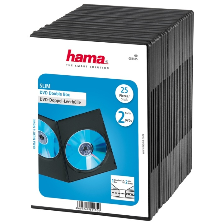 Hama DVD-Box Dobbel Slim Sort 25-pak i gruppen HJEMMEELEKTRONIK / Lagringsmedier / CD / DVD / BD-diske / CD / DVD-opbevaring hos TP E-commerce Nordic AB (38-47339)