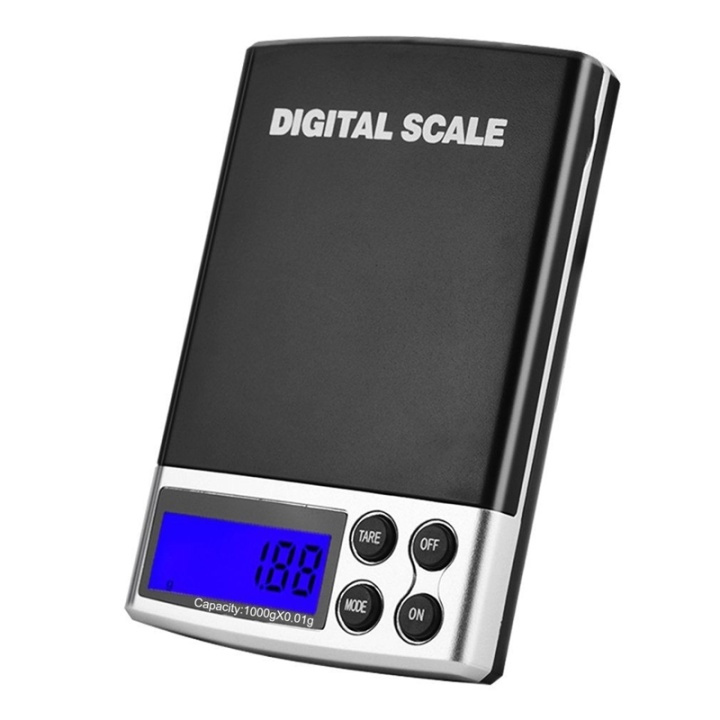 Digitalvægt i lommeformat, op til 1000 gram, baggrundsbelyst i gruppen HJEM, HUS & HAVE / Køkkenredskaber / Køkkenvægt hos TP E-commerce Nordic AB (38-5051)
