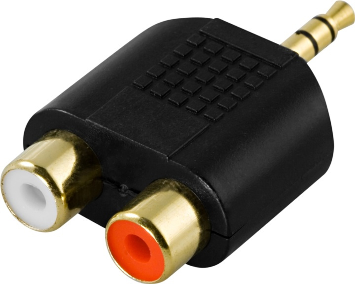 DELTACO adapter, 2xRCA hun til 3,5mm han, guldpletteret i gruppen HJEMMEELEKTRONIK / Kabler og adaptere / Audio Analog / Adaptere hos TP E-commerce Nordic AB (38-5172)