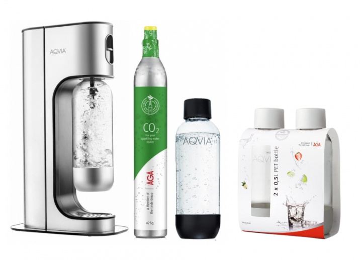 AGA Aqvia Exclusive Steel Black inklusive 4 flasker + kolsyrepatron i gruppen HJEM, HUS & HAVE / Husholdningsapparater / Vand & Juice / Kulsyremaskiner / Kulsyremaskiner hos TP E-commerce Nordic AB (38-5273PKT2)