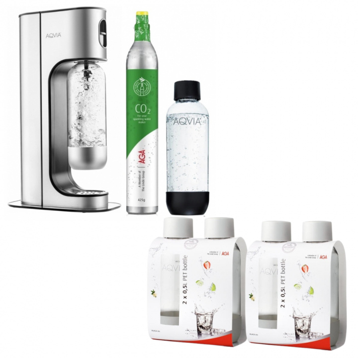 AGA Aqvia Exclusive Steel Black inkl. 2 1L flaskor, 4x0,5L flaskor + kolsyrepatron i gruppen HJEM, HUS & HAVE / Husholdningsapparater / Vand & Juice / Kulsyremaskiner / Kulsyremaskiner hos TP E-commerce Nordic AB (38-5273PKT3)