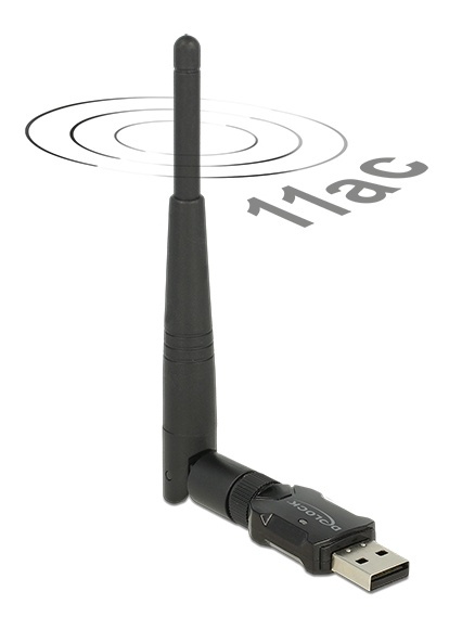 DeLOCK wireless USB network card, external antenna, 802.11ac, black i gruppen COMPUTERTILBEHØR / Netværk / Netværkskort / USB trådløs hos TP E-commerce Nordic AB (38-52937)