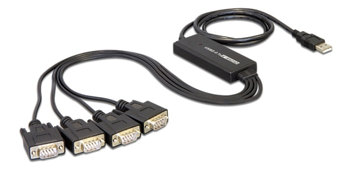 DeLOCK USB 2.0 to 4xSerial adapter, 1xUSB Type A ma, 4xDB9 ma, black i gruppen COMPUTERTILBEHØR / Kabler og adaptere / Øvrige computer kabler hos TP E-commerce Nordic AB (38-52956)