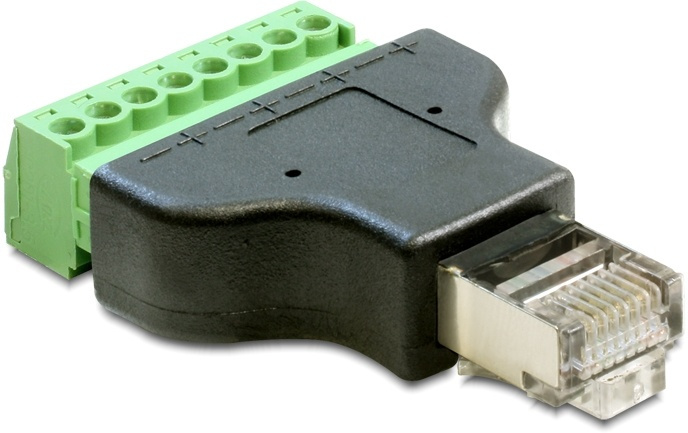 DeLOCK terminalblokadapter, RJ45 han, 8-pin i gruppen COMPUTERTILBEHØR / Kabler og adaptere / Netværkskabler / Adaptere og samlemuffer hos TP E-commerce Nordic AB (38-52998)