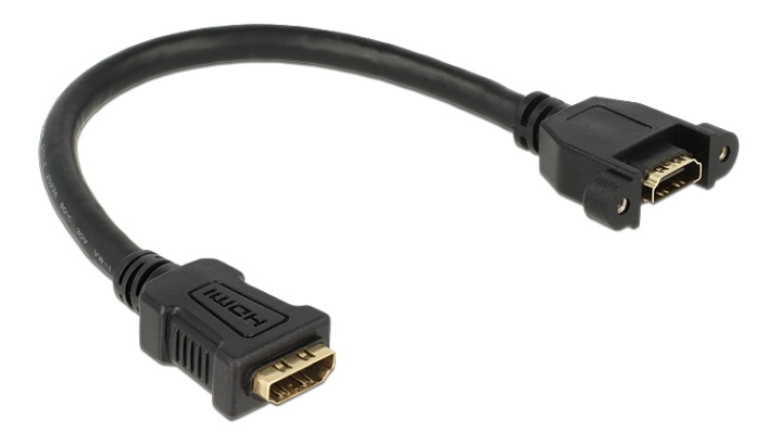 DeLOCK HDMI cable for panel mount, 2xHDMI 19-pin female, 0,25m, black i gruppen HJEMMEELEKTRONIK / Kabler og adaptere / HDMI / Kabler hos TP E-commerce Nordic AB (38-53075)