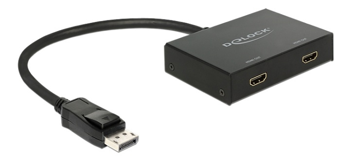 DeLOCK DisplayPort to 2xHDMI splitter, Ultra HD in 30Hz, black i gruppen COMPUTERTILBEHØR / Kabler og adaptere / DisplayPort / Adaptere hos TP E-commerce Nordic AB (38-53106)