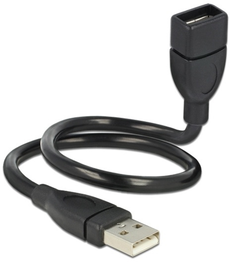 DeLOCK 83498, Formbart USB-kabel, USB Type A han - hun, 0,35m, sort i gruppen COMPUTERTILBEHØR / Kabler og adaptere / USB / USB-A / Kabler hos TP E-commerce Nordic AB (38-53165)