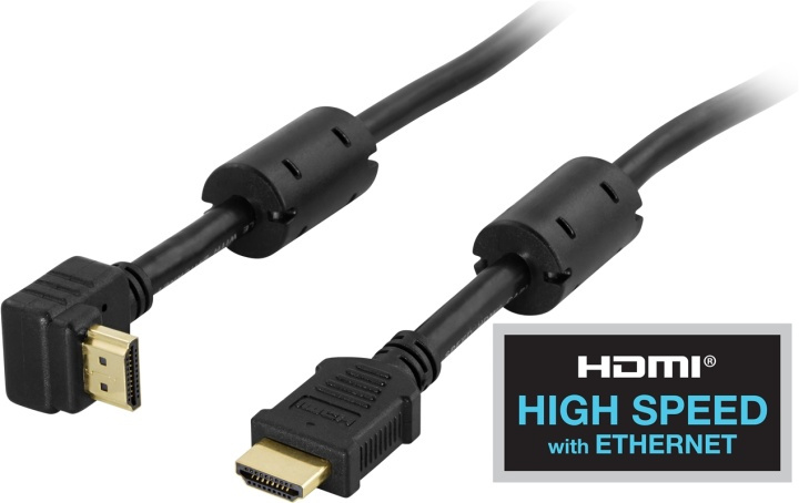 DELTACO HDMI 1.4-kabel, vinklet HDMI Type A han - HDMI Type A han, gul i gruppen HJEMMEELEKTRONIK / Kabler og adaptere / HDMI / Kabler hos TP E-commerce Nordic AB (38-5317)
