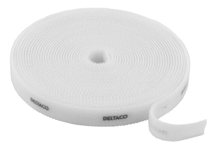 DELTACO Hook and loop fastener cable ties, width 10mm, 5m, white i gruppen HJEMMEELEKTRONIK / Kabler og adaptere / Kabelhåndtering hos TP E-commerce Nordic AB (38-53209)