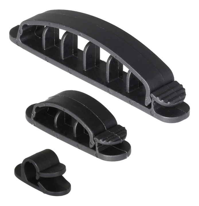 DELTACO adhesive cable clamps in plastic, 1/3/6 slots, 10-pack, black i gruppen HJEM, HUS & HAVE / Elektricitet & Belysning / El-installation / Tilbehør hos TP E-commerce Nordic AB (38-53250)