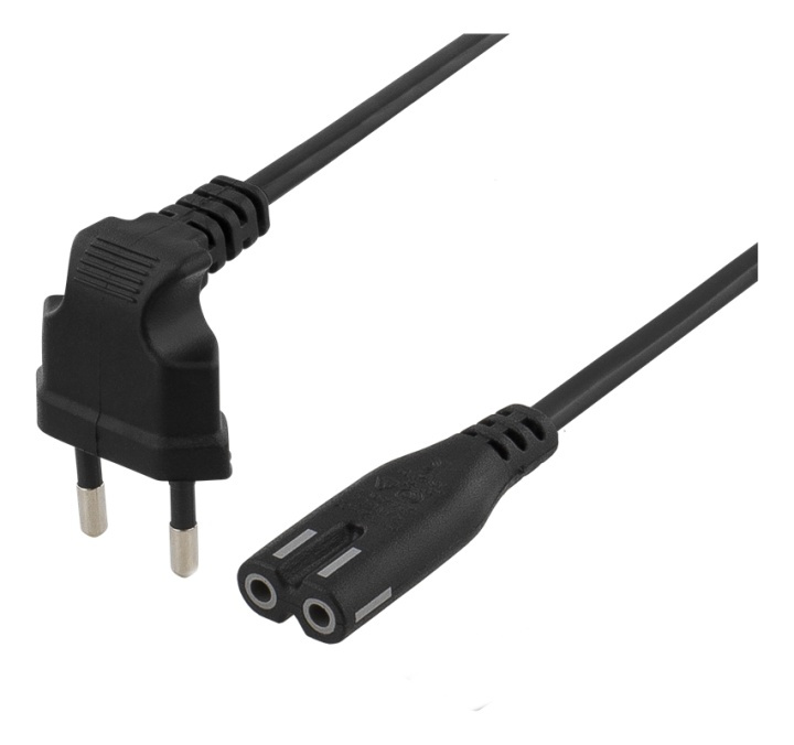 DELTACO power cable, angled CEE 7/16, straight IEC 60320 C7, 3m, black i gruppen COMPUTERTILBEHØR / Kabler og adaptere / Elkabler hos TP E-commerce Nordic AB (38-53255)