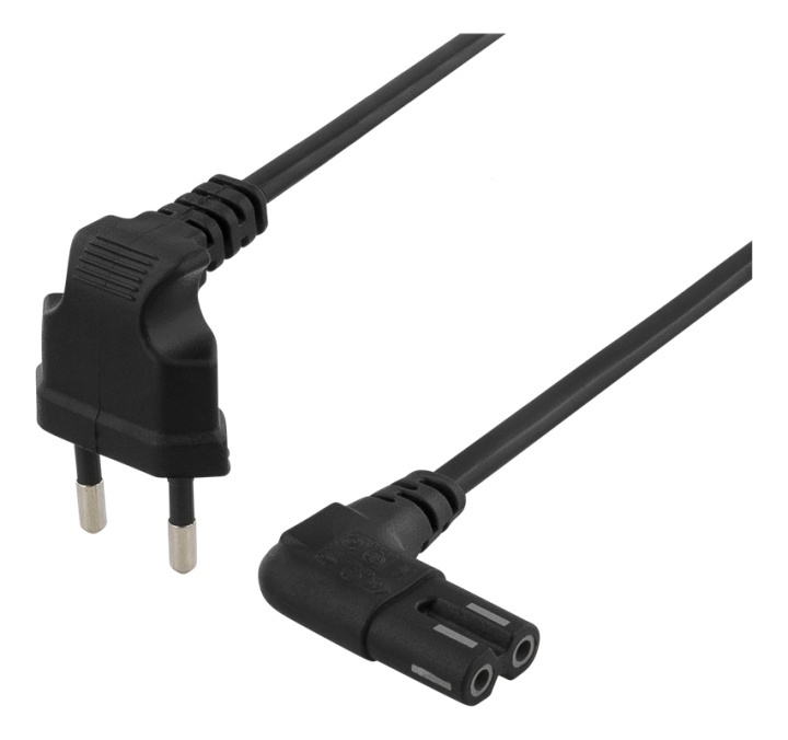 DELTACO ungrounded device cable, 0.5m, angled CEE 7/16, IEC 60320,blac i gruppen COMPUTERTILBEHØR / Kabler og adaptere / Elkabler hos TP E-commerce Nordic AB (38-53256)