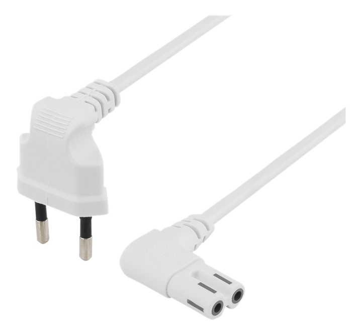 DELTACO ungrounded device cable, 0.5m, angled CEE 7/16, IEC 60320,whit i gruppen COMPUTERTILBEHØR / Kabler og adaptere / Elkabler hos TP E-commerce Nordic AB (38-53260)