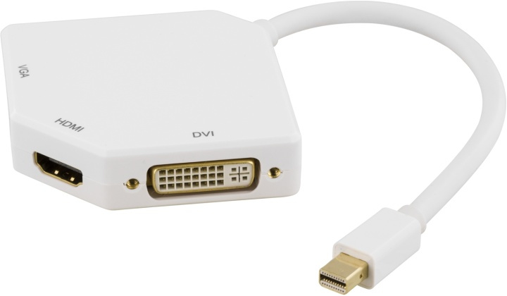 DELTACO Mini DisplayPort til DVI/HDMI/VGA-adapter, 0,15m, hvid