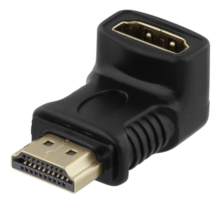DELTACO HDMI adapter, 19-pin male to female, angled, black i gruppen HJEMMEELEKTRONIK / Kabler og adaptere / HDMI / Adaptere hos TP E-commerce Nordic AB (38-53376)