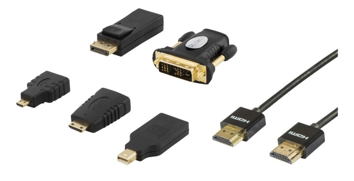 DELTACO HDMI/DisplayPort/DVI adapter kit, HDMI cable 2m, 4K, black i gruppen COMPUTERTILBEHØR / Kabler og adaptere / DisplayPort / Kabler hos TP E-commerce Nordic AB (38-53381)