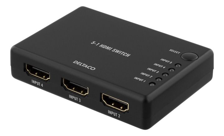 DELTACO HDMI Switch, 5 inputs to 1 output, 4K in 60Hz, 7.1, black i gruppen COMPUTERTILBEHØR / Kabler og adaptere / HDMI / VGA / DVI switche hos TP E-commerce Nordic AB (38-53390)
