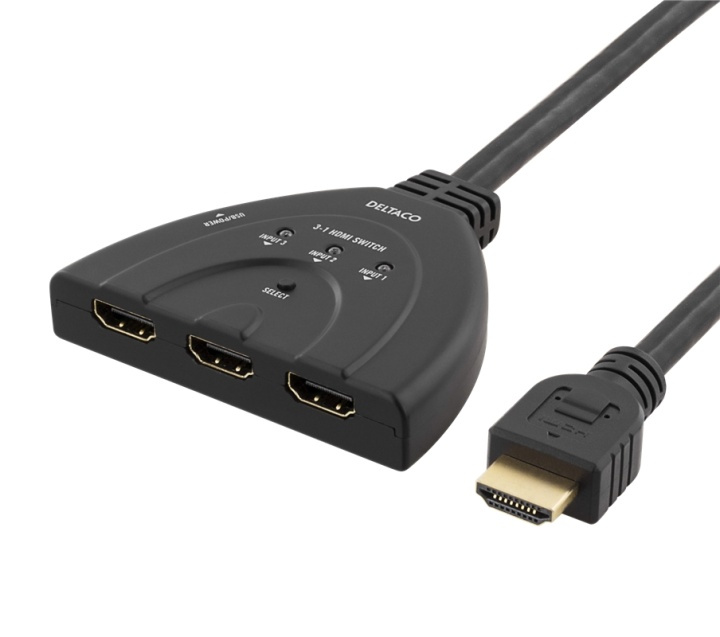 DELTACO HDMI Switch , 3 inputs to 1 output, 4K in 60Hz, 7.1, black i gruppen COMPUTERTILBEHØR / Kabler og adaptere / HDMI / VGA / DVI switche hos TP E-commerce Nordic AB (38-53391)