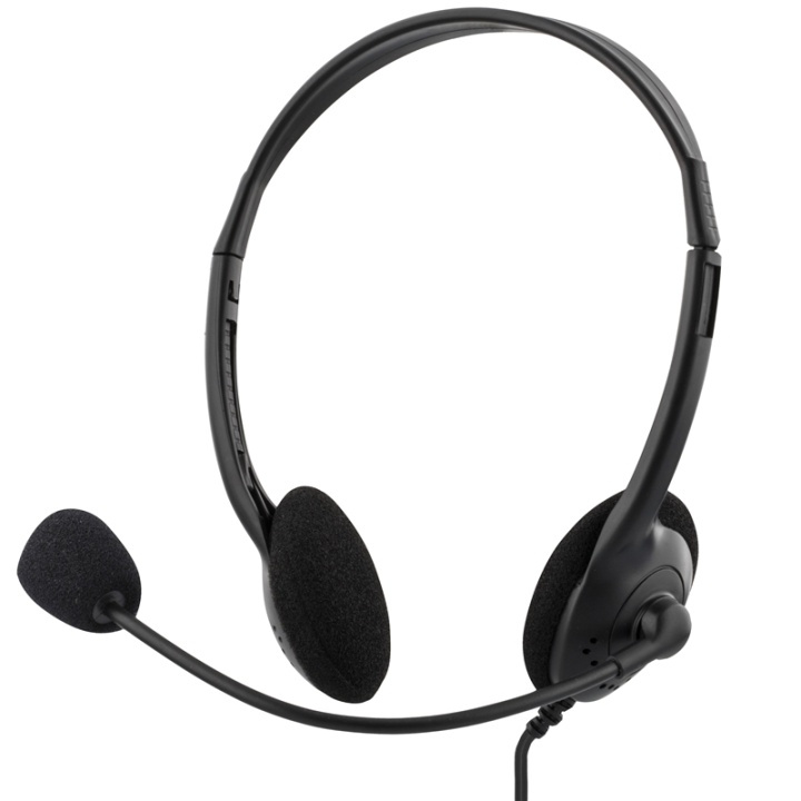 DELTACO Stereo Headset, microphone and volume control, 2x 3,5mm, black i gruppen COMPUTERTILBEHØR / Computer Tilbehør / Headset hos TP E-commerce Nordic AB (38-53394)