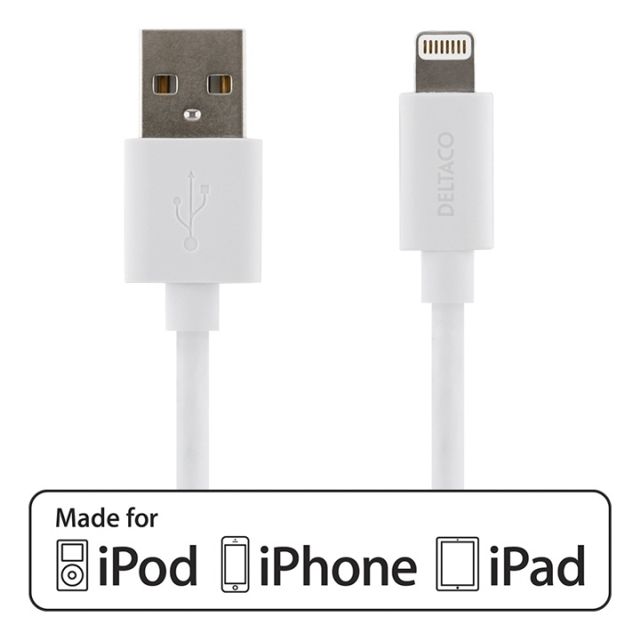 DELTACO USB Sync / Charging Cable for iPad, iPhone and iPod, MFi,white i gruppen SMARTPHONES & TABLETS / Opladere og kabler / Kabler / Kabler Lightning hos TP E-commerce Nordic AB (38-53398)