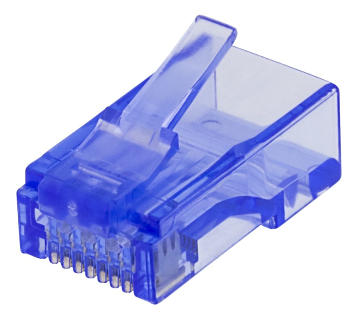 DELTACO RJ45 connector, Cat6, UTP, 20-pack, transparent, blue i gruppen COMPUTERTILBEHØR / Kabler og adaptere / Netværkskabler / Adaptere og samlemuffer hos TP E-commerce Nordic AB (38-53447)