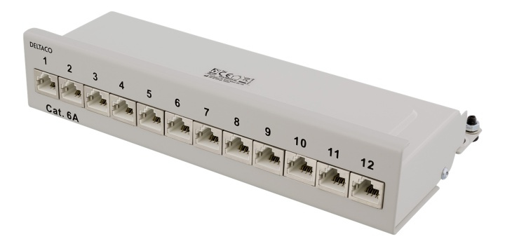 DELTACO Patch Panel, 12xRJ45, Cat6a, wall-mountable, metal, gray i gruppen COMPUTERTILBEHØR / Netværk / Routere hos TP E-commerce Nordic AB (38-53483)