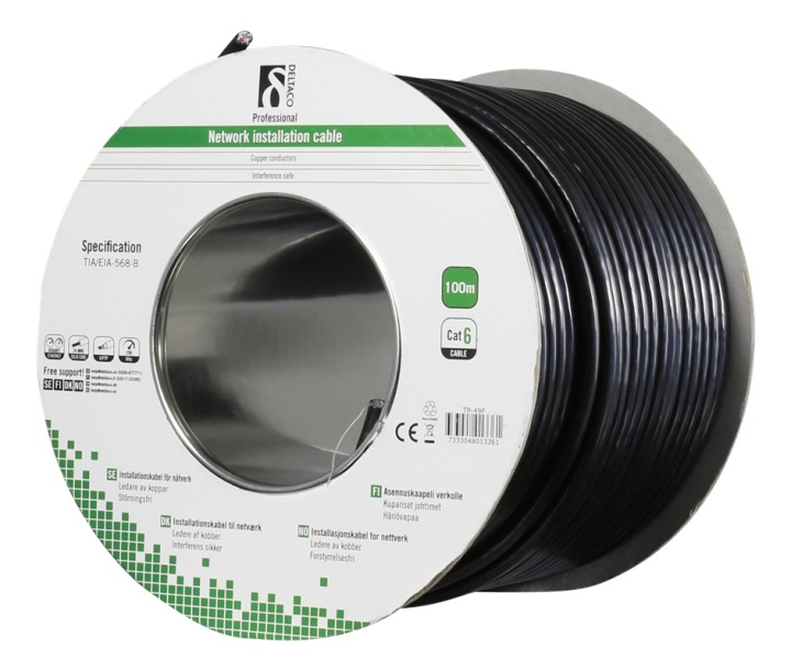 DELTACO F/UTP Cat6 installation cable, for outdoor use, 100m, black i gruppen COMPUTERTILBEHØR / Kabler og adaptere / Netværkskabler / Cat6 hos TP E-commerce Nordic AB (38-53584)