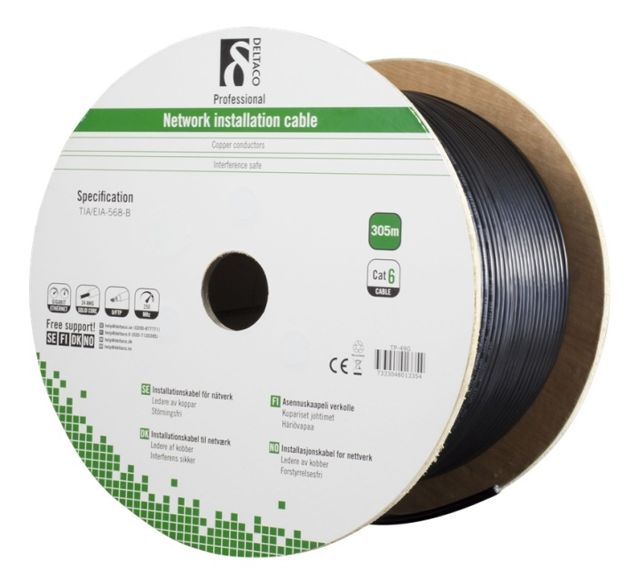 DELTACO F/UTP Cat6 installation cable, for outdoor use, 305m, black i gruppen COMPUTERTILBEHØR / Kabler og adaptere / Netværkskabler / Cat6 hos TP E-commerce Nordic AB (38-53585)