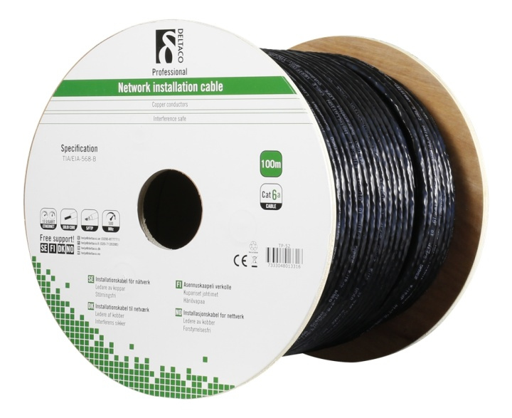 DELTACO S/FTP Cat6a installation cable, for outdoor use, 100m, black i gruppen COMPUTERTILBEHØR / Kabler og adaptere / Netværkskabler / Cat6 hos TP E-commerce Nordic AB (38-53586)