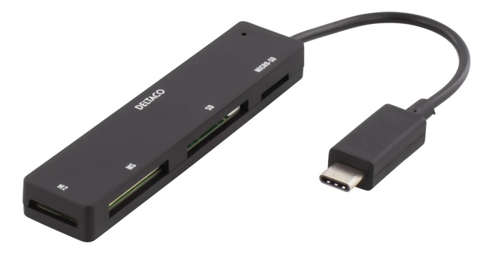 DELTACO USB 2.0 memory card reader, USB-C, 4-slot, black i gruppen HJEMMEELEKTRONIK / Lagringsmedier / Hukommelseskortlæser hos TP E-commerce Nordic AB (38-53609)