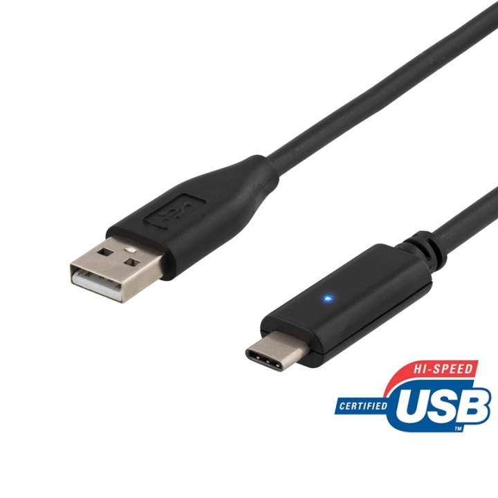 DELTACO, USB 2.0 kabel, USB-A han - USB-C han, 0.25m, sort i gruppen COMPUTERTILBEHØR / Kabler og adaptere / USB / USB-C hos TP E-commerce Nordic AB (38-53641)