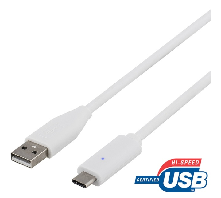 DELTACO, USB 2.0 kabel, USB-A han - USB-C han, 0.25m, hvid i gruppen COMPUTERTILBEHØR / Kabler og adaptere / USB / USB-C hos TP E-commerce Nordic AB (38-53646)