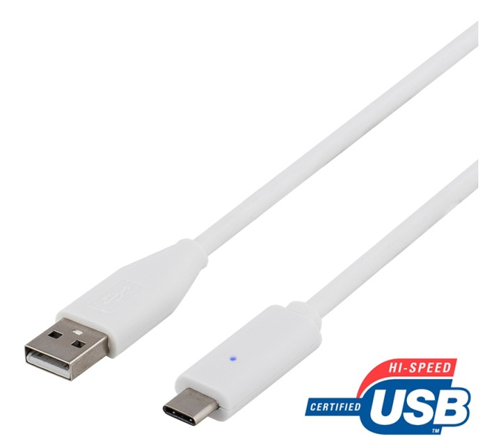 DELTACO USB 2.0 Cable, Type A - Type C ma, 0.5m, white i gruppen COMPUTERTILBEHØR / Kabler og adaptere / USB / USB-C hos TP E-commerce Nordic AB (38-53647)