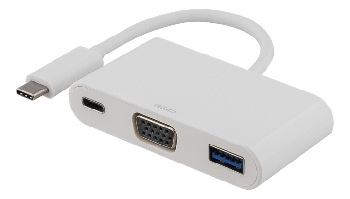 DELTACO USB-C to VGA and USB Type A adapter, USB-C FM, 60W, white i gruppen COMPUTERTILBEHØR / Kabler og adaptere / Øvrige computer kabler hos TP E-commerce Nordic AB (38-53707)