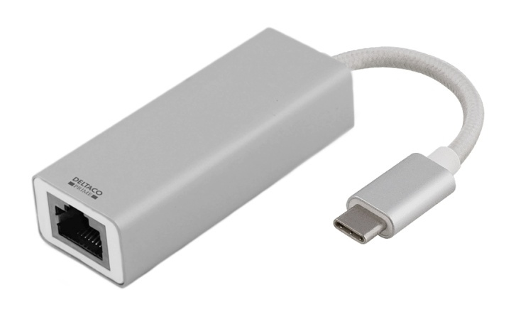 DELTACO PRIME USB C Network Adapter, Gigabit, RJ45,aluminum, silver i gruppen COMPUTERTILBEHØR / Netværk / Netværkskort / USB hos TP E-commerce Nordic AB (38-53715)