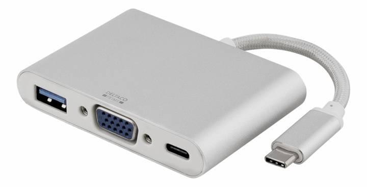 DELTACO PRIME USB-C til VGA og USB A, USB-C-port til opladning, sølv i gruppen COMPUTERTILBEHØR / Kabler og adaptere / VGA / Adaptere hos TP E-commerce Nordic AB (38-53717)