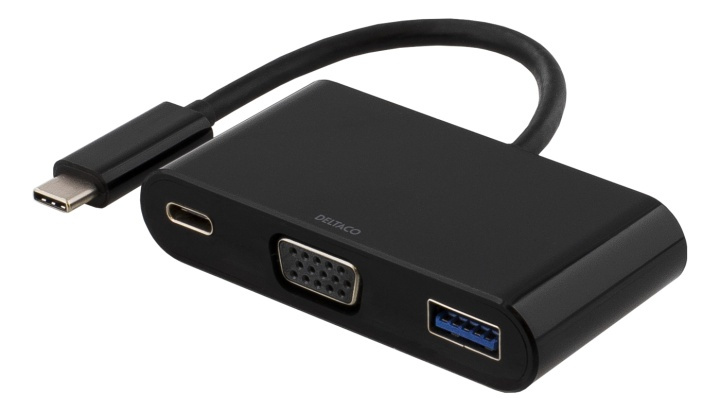 DELTACO USB-C to VGA and USB Type A adapter, USB-C FM, 60W, black i gruppen COMPUTERTILBEHØR / Kabler og adaptere / Øvrige computer kabler hos TP E-commerce Nordic AB (38-53726)