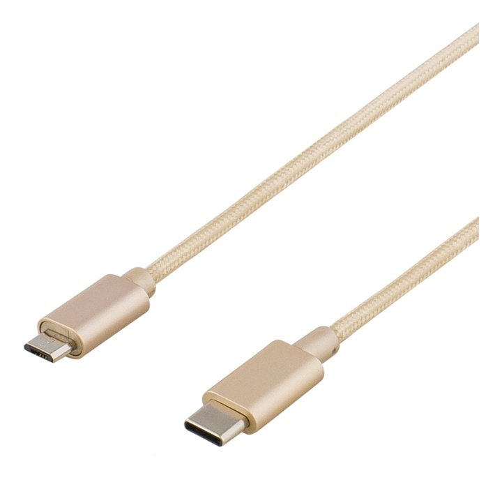 DELTACO PRIME USB cable, 2.0, Type C ma, Type Micro-B ma, 1m, gold i gruppen SMARTPHONES & TABLETS / Opladere og kabler / Kabler / Kabler Type C hos TP E-commerce Nordic AB (38-53737)